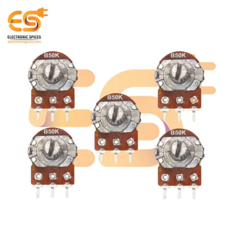 50K Rotary potentiometer 14mm long round shaft handle 3 pin pack of 5pcs