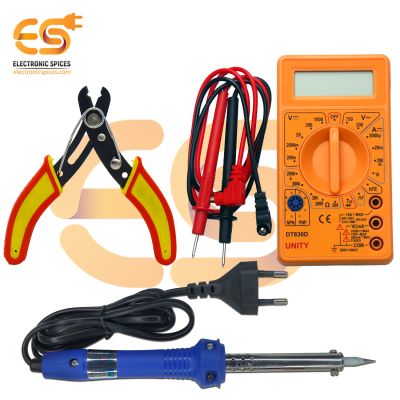 3 in 1 Combo 60Watt Soldering Iron Kit Set for Beginners with Digital Multimeter, Wire cutter