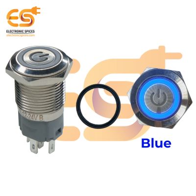 16 mm 12-24V Ring Light Push Button Horn type Metal Switch with Blue Indicator and Power Icon