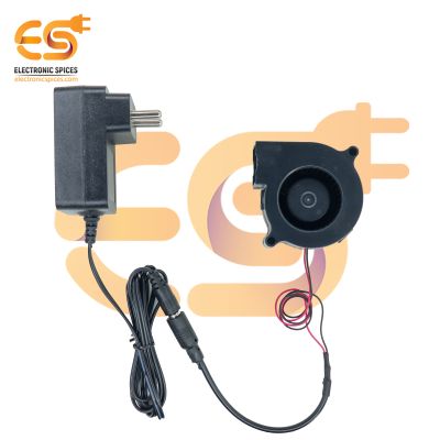 Combo of D06F-12SM 12V Brushless Blower Fan with 12V 1A DC Power Adapter & Male Connector