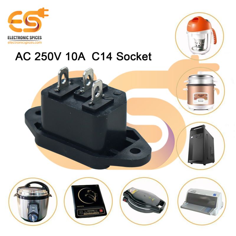 Electronic Spices C14 AC 250V 10A Panel mount plug adaptor power